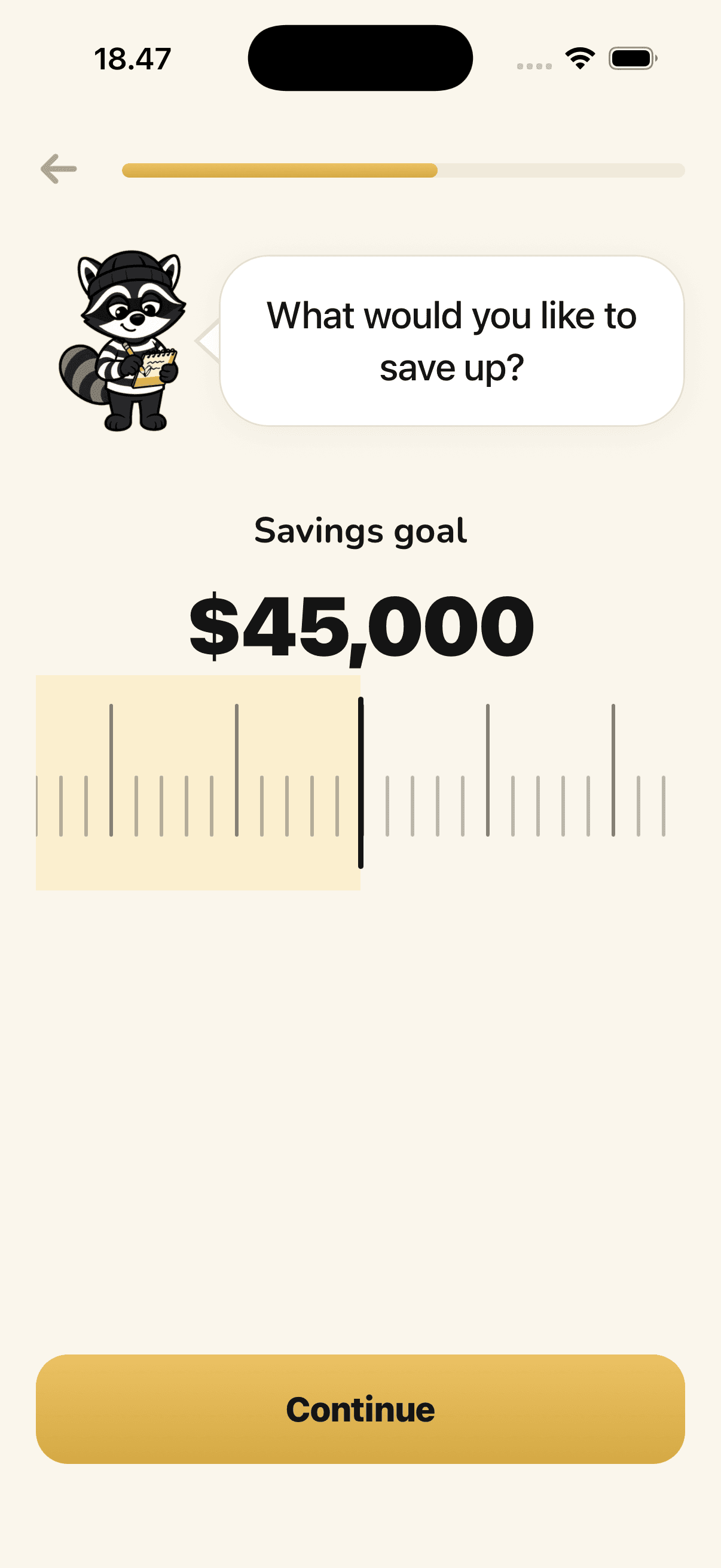 Setting a savings goal in Raky by dragging a dial to the target amount